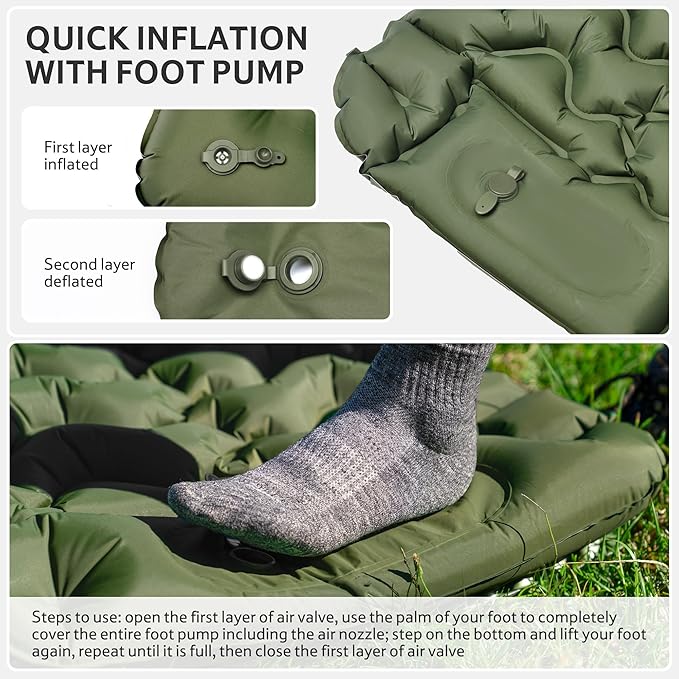 Naturehike Double Camping Sleeping Pad, Ultralight Inflatable Sleeping Mat with Pillow Built-in Pump, 2.6 Inch Lightweight Air Mattress for Backpacking, Hiking, Traveling