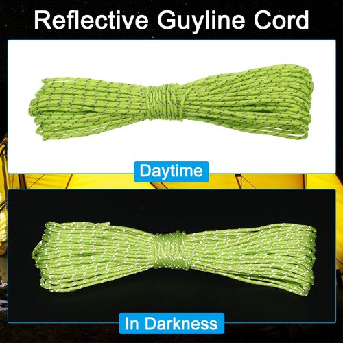 PATIKIL 65 Feet Reflective Guyline Camping Paracord 2mm,3 Pack Tent Cord Rope Nylon Paracord Rope for Camping Tent Tarp Hiking, Fluorescent Green (20M)