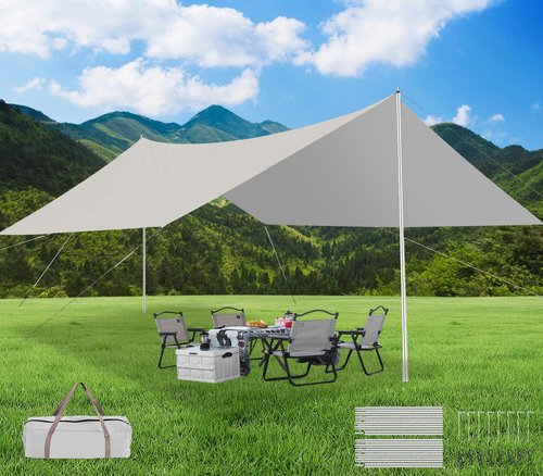 SHANQUAN Camping Tarp with Poles,10X13FT Waterproof and UV Protective Camping Tent, Lightweight Shelter Hammock Rain Fly Sun Shelter for Tent,Hiking,Garden and Traveling.