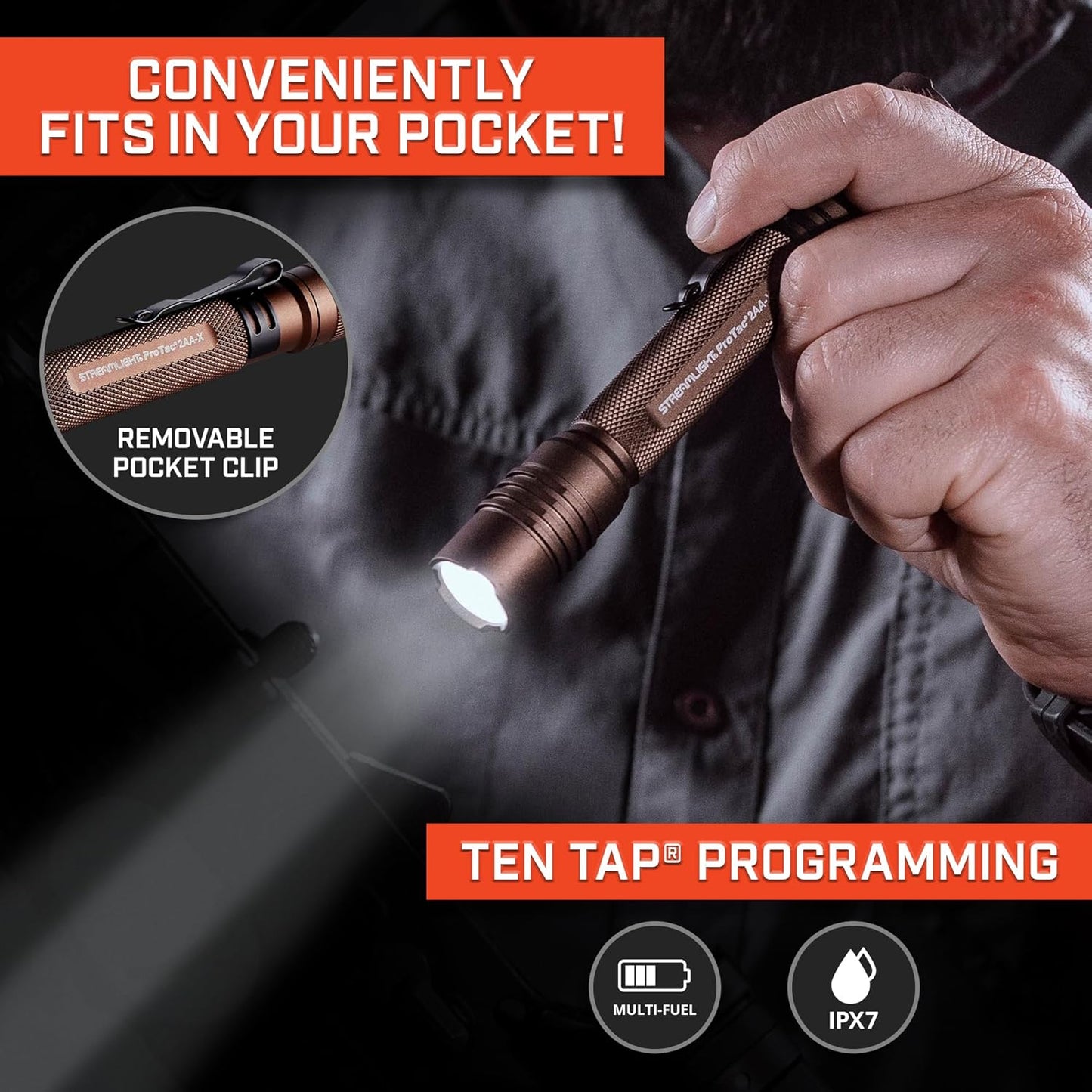 Streamlight 88072 ProTac 2AA-X 270-Lumen Multi-Fuel Personal Carry Tactical Flashlight with Alkaline Batteries, Coyote