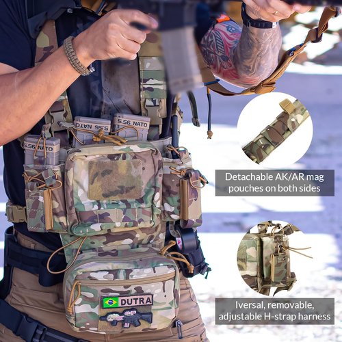 VOTAGOO GEAR Chest Rig-Tactical Chest Rig, Adjustable & Detachable Molle Micro Chest Rigs, with 5.56/7.62 Magazine Pouch