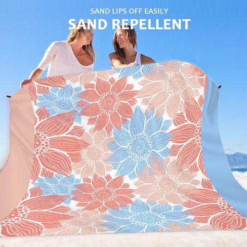 CRAZY SHARK Beach Blanket Sandproof, Extra Large 210 x 200cm Waterproof Beach Mat, Portable Lightweight Outdoor Picnic Mat with 4 Fixed Nails, Reinforced Edging for Beach, Camping, Hiking, Picnic