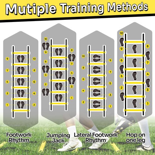 Dimples Excel Agility Ladder 12 Rung 20 FT Speed Training Ladder (Yellow)