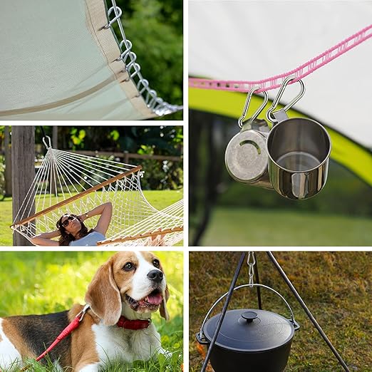 Large Carabiner Clip Hooks, 2pcs 7 inch Carabiners Heavy Duty, 304 Stainless Steel Spring Snap Hook Fits Camping Hanging Hiking Weight Lifting, Metal Clips for Rope or Chain