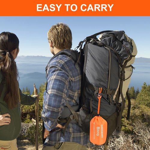 Emergency Sleeping Bag 4 Pack Survival Sleeping Bag with Whistles Thermal Emergency Bivy Sack Sleeping Bags Portable Emergency Blanket for Outdoor Hiking Camping (Orange+Green)