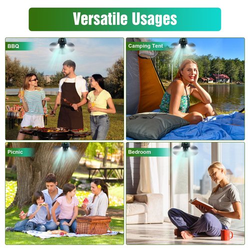 Tent Ceiling Fan for Camping,5200mAh USB Battery Operated Portable Camping Fan Hanging Tent Lantern Fan with 3 LED Light Brightness 3 Fan Speed Smart Timer Remote Control for Outdoor Tent Canopy,RV