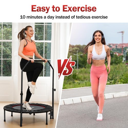 40" Rebounder for Adults,Mini Rebounder Foldable Fitness Rebounder with Adjustable Foam Handle,for Indoor/Outdoor Exercise Workout,Max Load 450LBS