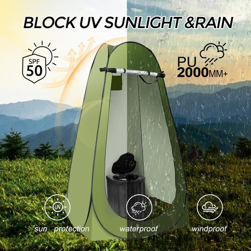 Camping Toilet Kit with Pop Up Privacy Tent, X Large Portable Folding Toilet Potty for Adults, Outdoor Camp Shower Tents,Changing Room with Carry Bag (Green)