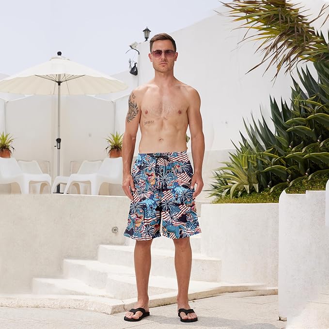 Mens Swim Trunks Quick Dry Board Shorts with Mesh Lining, Breathable Surf Beach Shorts Swimwear Bathing Suits