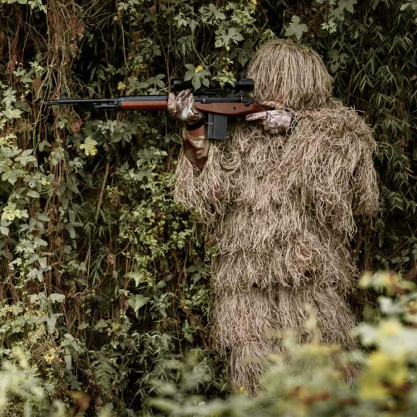 MOPHOTO 5 in 1 Ghillie Suit 3D Camouflage Hunting Suits - Jacket, Pants, Hood, Carry Bag for Adults & Youth, M/L/XL/XXL