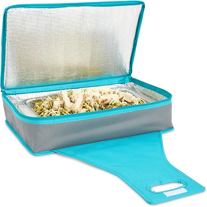Juvale Thermal Insulated Casserole Carrier - Food Warmer Bag Container to Keep Food Hot for Lunch, Potluck Dish, Picnics, Pie, Transport (Teal and Gray, 16x10x4 in)