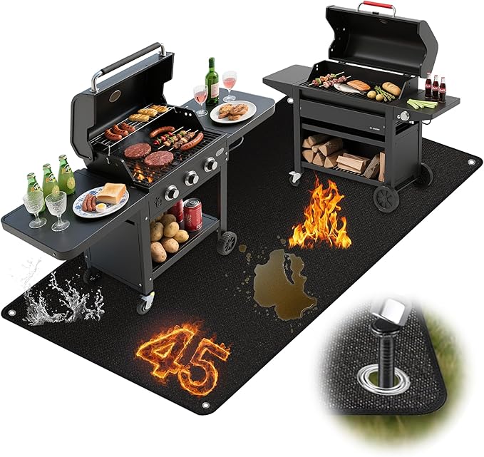 Thickened Grill Mat for Outdoor Grill, Double Sided Fireproof BBQ Mats, Outdoor Grill Deck Protector, Fire Pit Pad for Grilling to Protect The Deck, Patio, Pavers - 1mm (40 x 45 x 0.04 Inch)