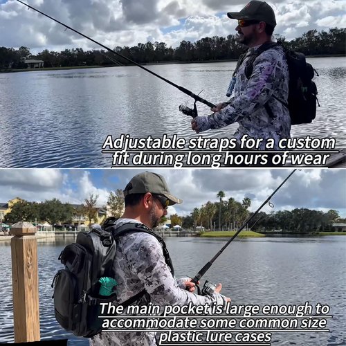 Chardime fishing backpack with rod holder,tackle backpack with adjustable straps for anglers - Versatile fishing bag(Big black camouflage)