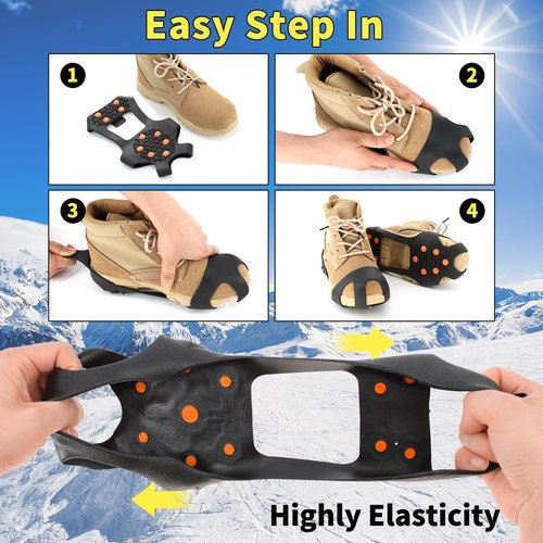 Xproutdoor Non-Slip Ice Cleats Snow Grips, Strong Traction Crampons 16 Steel Studs, for Shoes and Boots, Snow Ice Walking, Large