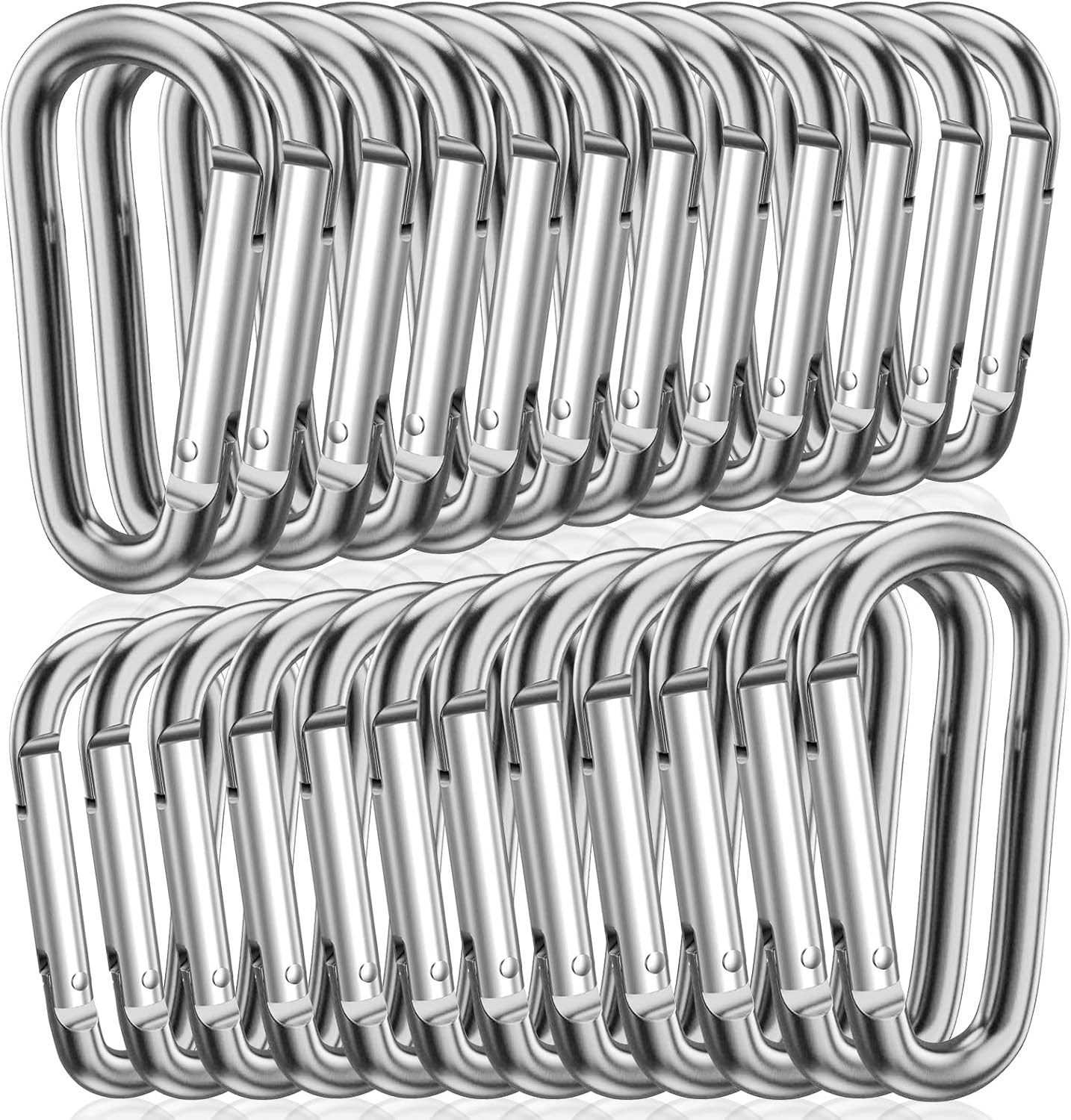 STURME 2" Aluminum D Ring Carabiners Clip D Shape Spring Loaded Gate Small Keychain Carabiner Clip Set Outdoor Camping Mini Lock Snap Hooks Spring Link Key Chain Durable Improved 24 PCS