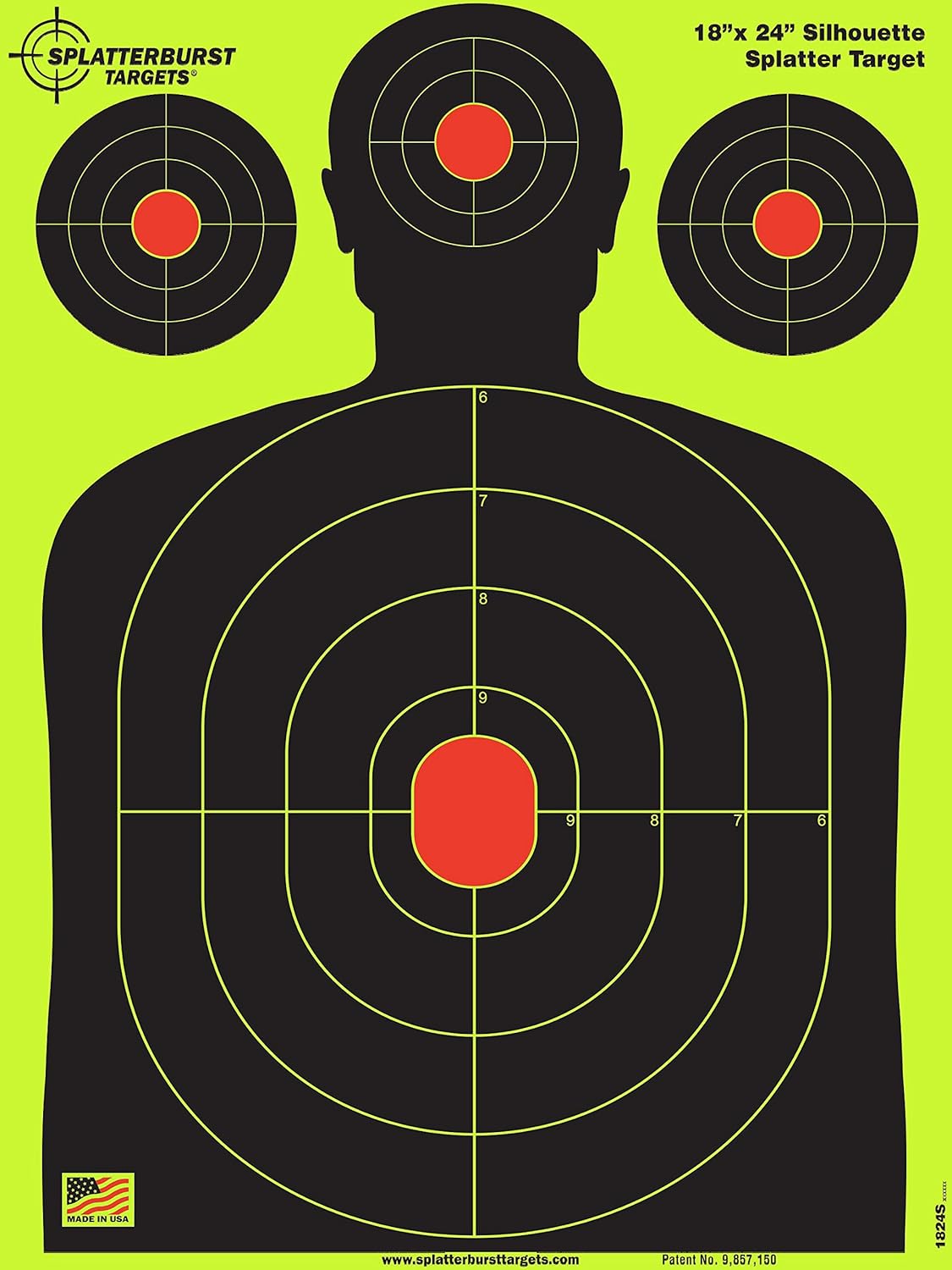 Splatterburst Targets - 18 x 24 inch - Silhouette Splatter Target - Easily See Your Shots Burst Bright Fluorescent Yellow Upon Impact - Made in USA