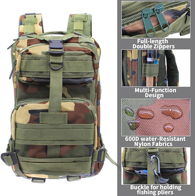 Lightweight Fishing Tackle Backpack Professional Water-Resistant All-in-One Rod Holder & Gear Storage