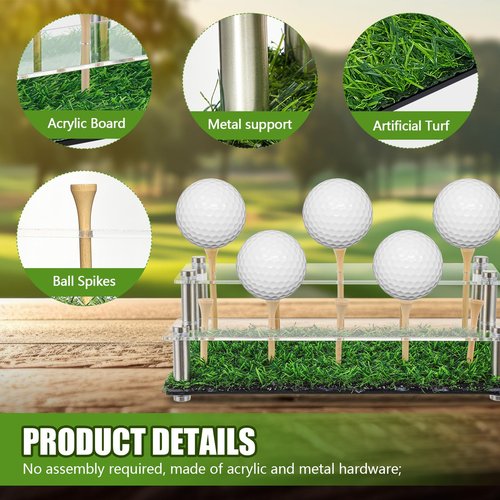Lunmon Acrylic Metal Golf Ball Display Case Golf Ball Holder with Black Base and Turf Golf Ball Stand Display Box for Golf Ball Decoration