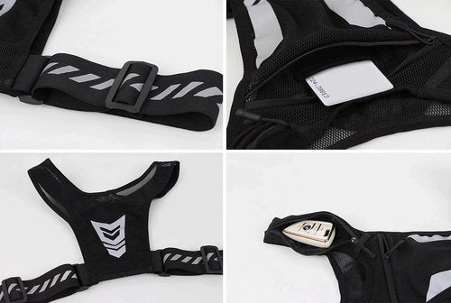 AANDD Running Vest with Phone Pocket Lightweight Adjustable Reflective Jogging Vest Marathon Run Vest with Pockets for Women Men with Headband Black