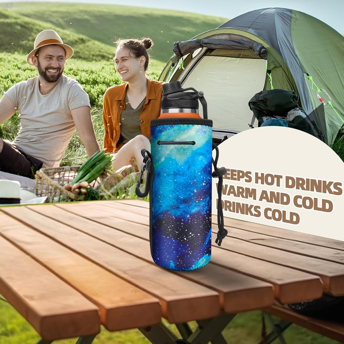 Water Bottle Carrier,Insulated Neoprene Water Gym Travel bottle Holder Bag Protector Sleeve Case Pouch Cover 0.6L or 0.75L, Great for Stainless Steel and Plastic Bottles (BLUE STAR)