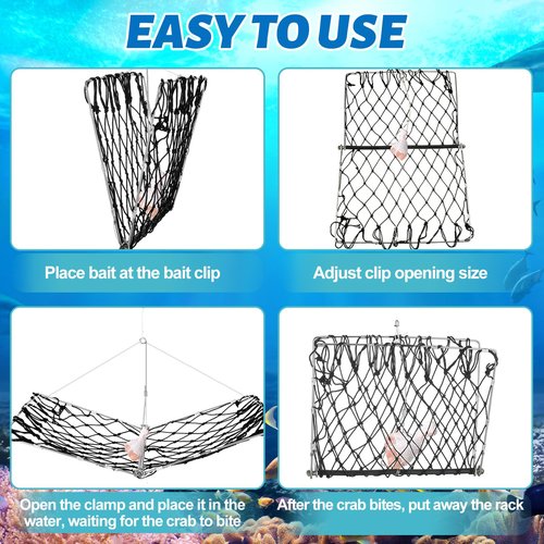 Arrowbash 3 Set Castable Crab Trap with Red Gauge and Bait Clip Foldable Crab Trap Snare Crabbing Net Equipment for Crabbing Lobster Fish