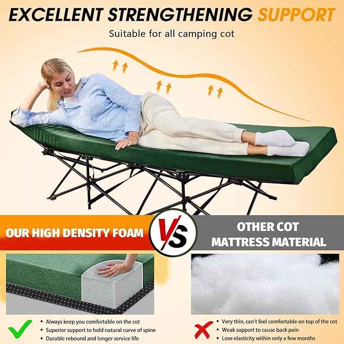 CYMULA Camping Cot Mattress 2in Memory Foam Sleeping Pad,Soft Warm Non-Slip Camping Mattress Topper with Retaining for Adults,Portable Roll up Pad for Travel(75 x30)（only Mattress）