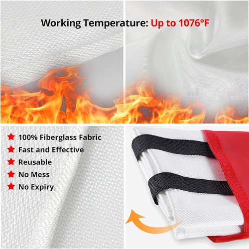 Emergency Fire Blanket, 40 x 40 inches, Fiberglass Material, 2-Pack, for Kitchen Home Safety