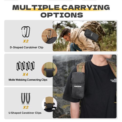 Hikeen X-Pac Backpack Strap Pouch for Smartphone, Weatherproof Durable Tactical Molle Phone Pouch with Carabiner, Molle Backpack Phone Holder Fit Outdoor/Hiking/Climbing-1pcs