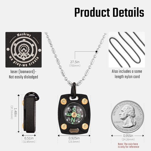 MecArmy CMP/CMP2 Mini Compass- Meaningful Graduation Birthday Gifts for Men Women, EDC Titanium/Brass/Copper Pocket Compass for Hiking SurvivaI, IPX5 Waterproof, Glow in The Dark, Necklace Pendant
