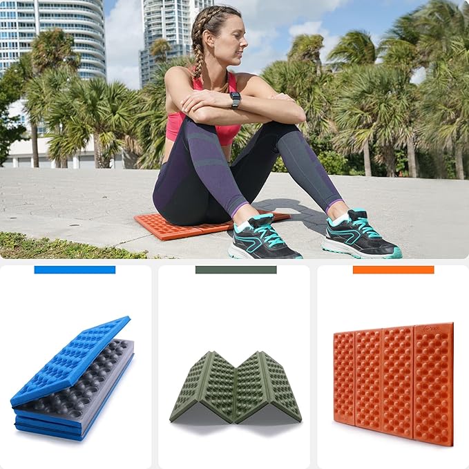 BKS 2PCS Camping Portable Foam Seat Pad, Foldable Z Waterproof Sitting Mat for Outdoor，Green/Blue/Orange……