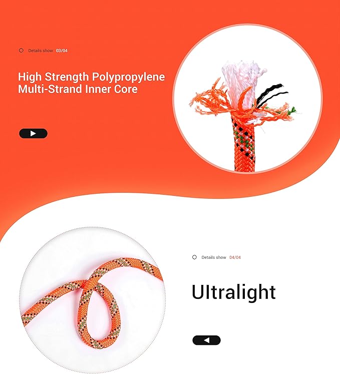 Nice C Climbing Rope, Rescue Rope, Construction Rope, Rock Climbing Rope, Static 10mm 32ft/64ft/96ft/160ft/230ft/500ft/985ft/1000ft with Carry Bag (Orange, 10M(32ft))