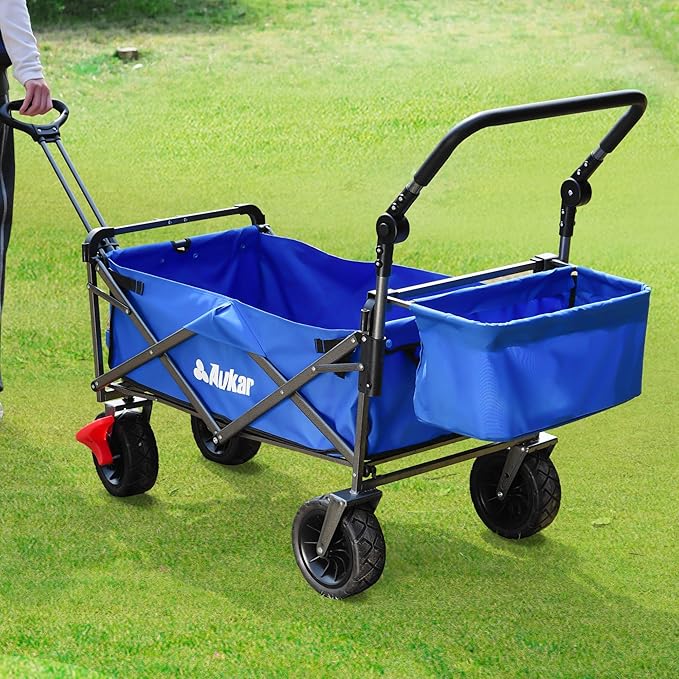 Collapsible Canopy Wagon - Heavy Duty Utility Outdoor Garden Cart - with Adjustable Handles, for Shopping, Picnic, Camping, Sports - Blue