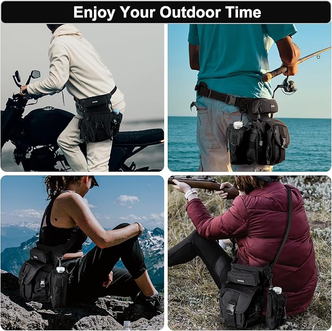 Jueachy Drop Leg Bag for Men Tactical Metal Detecting Thigh Pack with Water Bottle Pouch