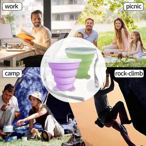 Nintora-C 2 Pcs Collapsible Cup, Silicone Collapsible Travel-Cup, Expandable Folding Camping Drinking Cups with Lids Reusable Small Portable MugsCup for Travel, Camping, Hiking,Outdoor Sports