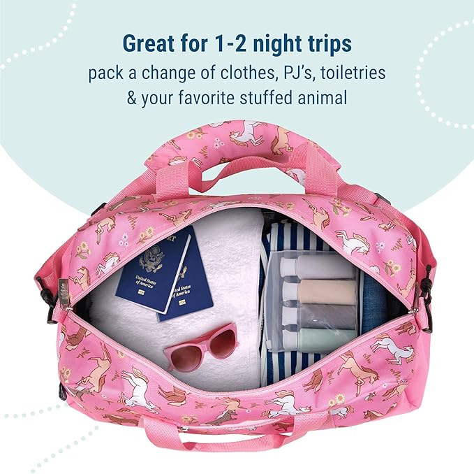 Wildkin Kids Overnighter Duffel Bag – Carry-On Size, Ideal for School & Sleepovers – Wild Horses