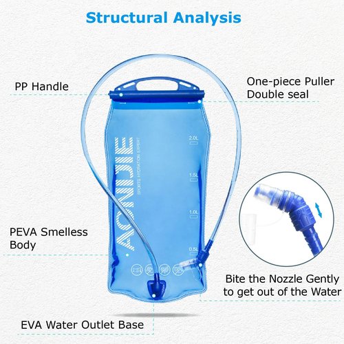 YAPJEB Hydration Bladder, BPA Free, 1L/1.5L/2L/3L, Portable Water Reservoir for Running, Hiking, Climbing, Cycling (PEVA, 1L)