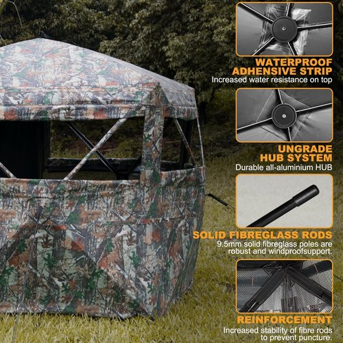 Hunthor Hunting Blind for 3-4 People, 288 Degree 5 Side See-Through Ground Blind with Silent Zipper, Pop-Up Tent for Deer, Elk, and Bear Hunting