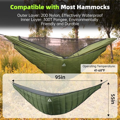 CROSSHIP Hammock Underquilt for Camping Hammock, Full Length Camping Quilt for Lightweight Soft Warm 3-4 Seasons 41-68°F, Great for Hiking Backpacking Traveling Beach (Hold Up to 500lbs)