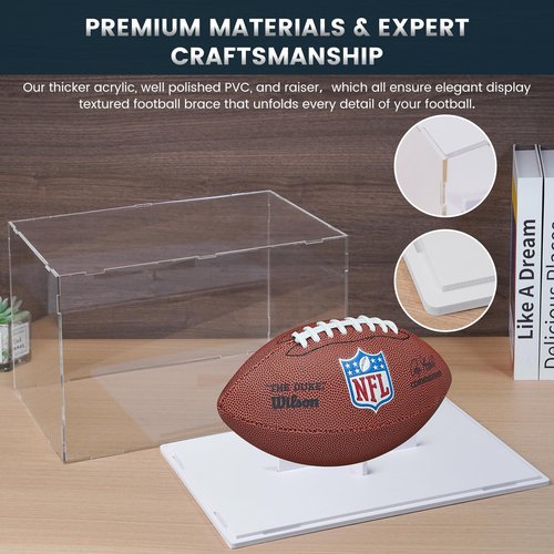New Version Football Display Case, Premium Clear Acrylic Display Case Full Size with Removable Interior Football Display Stand, Thickened UV Protection Football Display Holder for Autographed Football