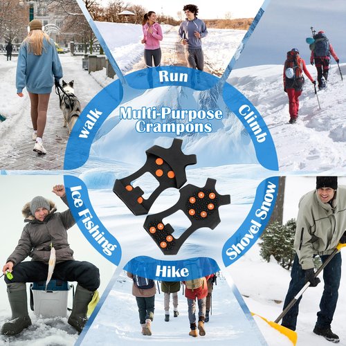 UNITACKLE Anti Slip Ice Cleats, Ice Snow Traction Cleats for Walking on Snow and Ice, 10 Steel Studs Crampons, Ice Snow Grips with Extra 20 Replacement Studs for Shoes and Boots
