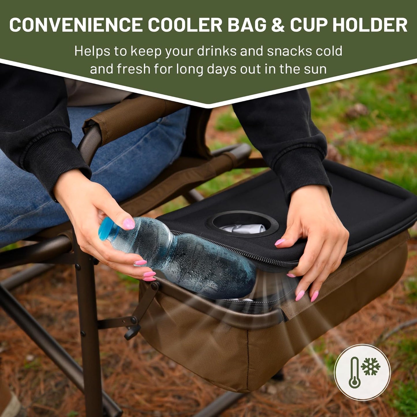 TIMBER RIDGE Lightweight Camping Chair, Portable Laurel Director's Chair with Foldable Side Table, Cooler Bag & Mesh Pocket, Compact Outdoor Folding Lawn Chair, Supports 300lbs, Grey