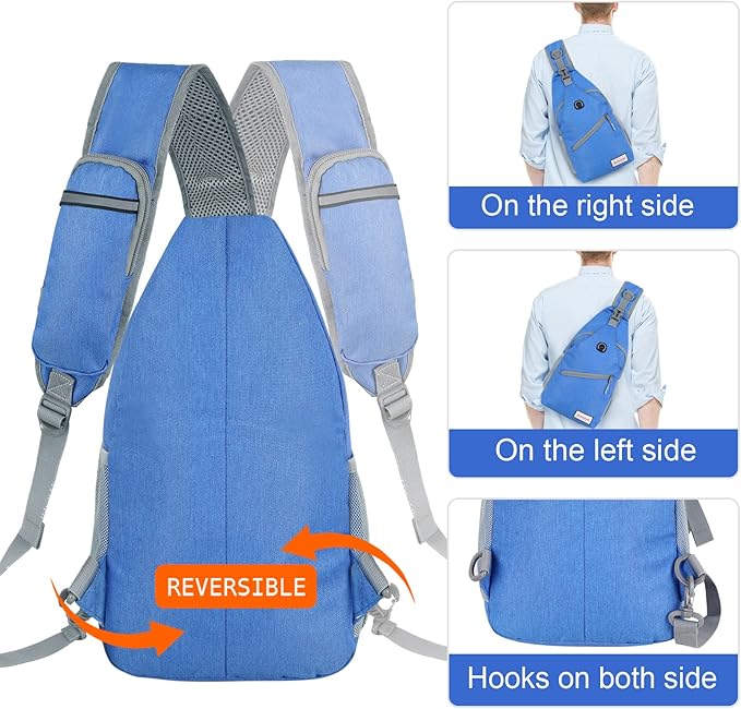 ZOMAKE Sling Bag for Women Men, Small Crossbody Sling Backpack, Mini Water Resistant Shoulder Daypack for Travel, Anti Thief Chest Bag for Hiking, Sports(Blue)