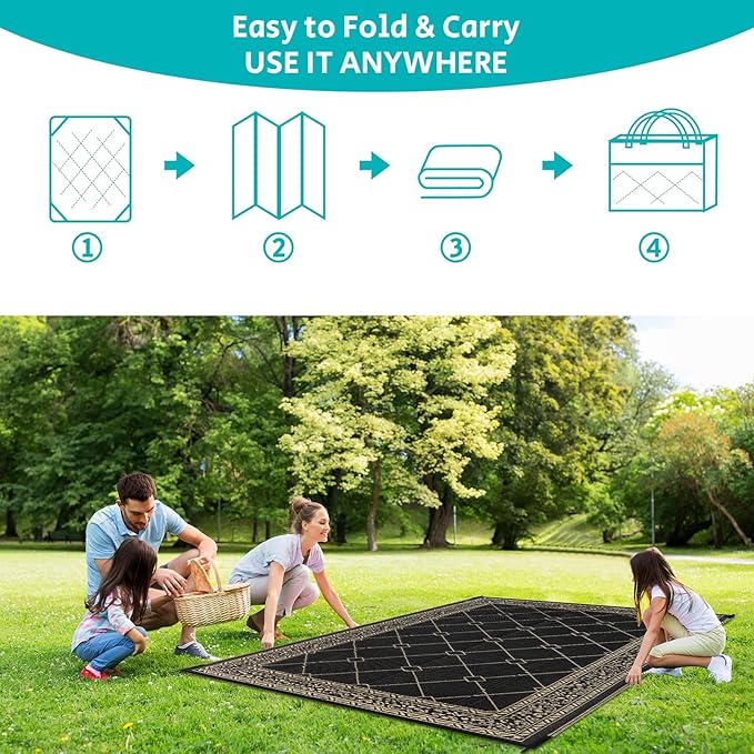 HEBE Outdoor Rug 8'x10' for Patios Waterproof Clearance Reversible Patio Mat Plastic Straw Rug RV Camping Mat Outside Area Rug Carpet for Camping RV,Porch,Deck,Balcony,Camper,Backyard
