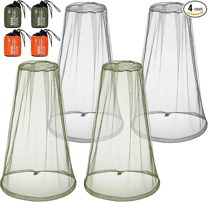 HESTYA 4 Pack Mosquito Net Mesh for Head Face Neck Fly Netting Hood from Bugs Gnats No See Net with Carry Bags for Outdoor