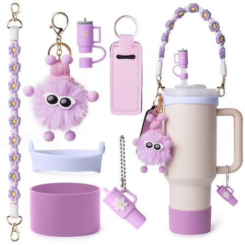 JINHCHIF Stanley Cup Accessories Set I Water Bottle Handle Strap, Silicone Cup Boot, Lipstick Holder, Keychain Charms & Handle Charms,Straw Topper Accessories for Stanley Cup 40oz/30oz