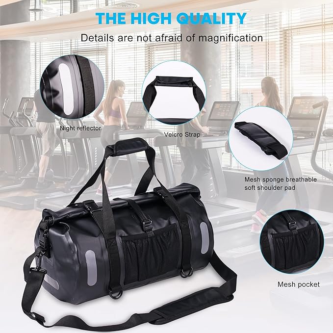 WILD HEART Waterproof Bag Duffel Bag 20L 30L 40L with Welded Seams Shoulder Straps, Mesh Pocket for Kayaking, Camping, Boating,Bicycle,Motorcycle