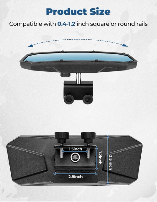 KEMIMOTO Rear View Boat Mirror, Anti Glare Marine Mirror Blue Rearview Mirror with Panoramic Wide Angle for Ski Boat Pontoon Watercraft Surfing