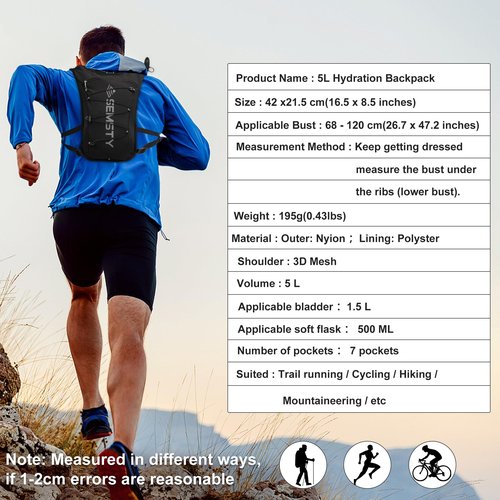 Semsty Hydration Vest 5L,Running Vest Pack with 1.5L Water Bladder,Lightweight Water Backpack for Hiking Running Cycling