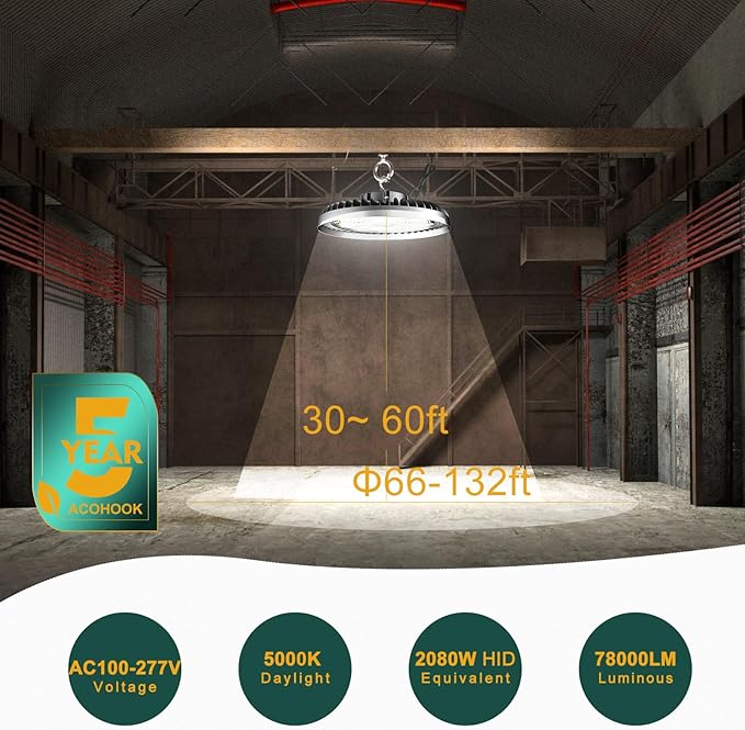 520W LED High Bay Light AC100-277V High Bay LED Light 5000K 78000LM (2080W MH/HPS) UFO LED Lights Suit for 30-60FT Height-2Pack 𝟓𝐘𝐫𝐬 𝐖𝐚𝐫𝐫𝐚𝐧𝐭𝐲