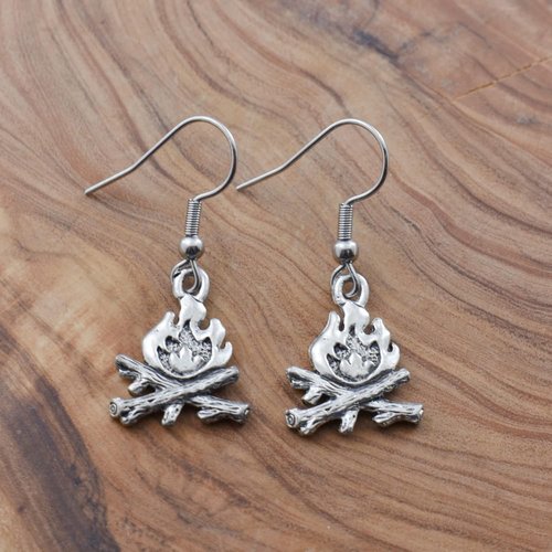 Campfire Earrings in Silver Pewter. Gift for Camper. Camping Gifts. Camping Jewelry. Hiking Gifts Mountain Gifts